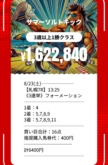 競馬予想サイト「サマーソルトキック」の予想的中実績